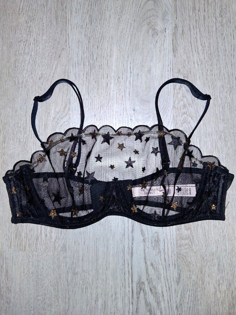 Victoria's Secret Embroidered Stars Sheer Lace Unlined Underwire Bra Size 34B